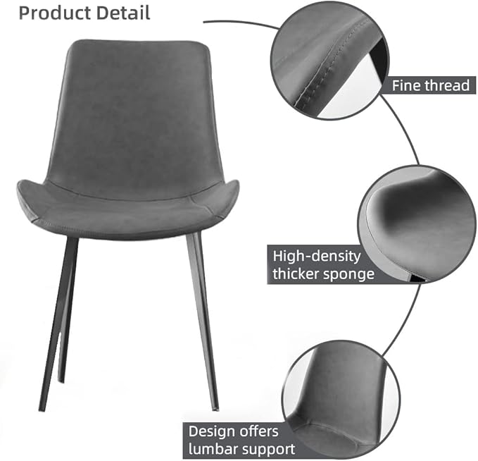 Dining Chairs Set of 2, Modern Kitchen & Dining Room Chairs, Upholstered Faux Leather Cushion Seat and Sturdy Metal Legs (2 Grey Chairs)