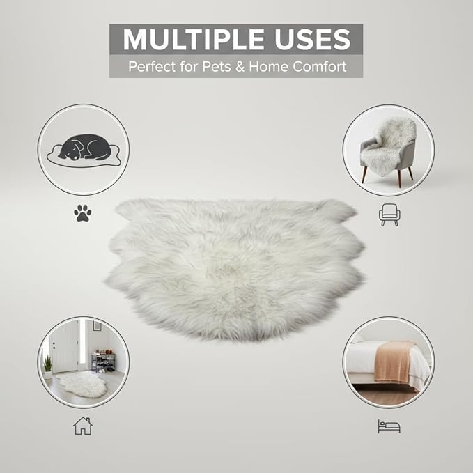 Super Area Rugs Gray & White Mix Sheepskin Rug Genuine Single 2x3ft Pelt Fluffy Fur Seat Cushion and Chair Cover