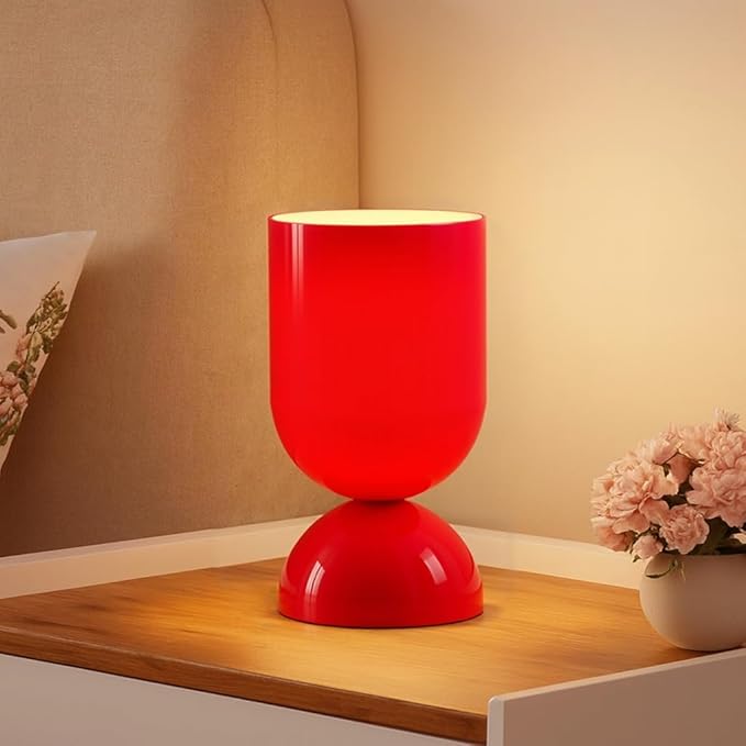 8.9'' Modern Glass Table Lamp, Dimmable Bedside & Desk Lamp for Living Room and Bedroom, UL Listed Nightstand Lamp with Dome Base, Home Decor for Office, Dorm, Side Table, Glossy Red