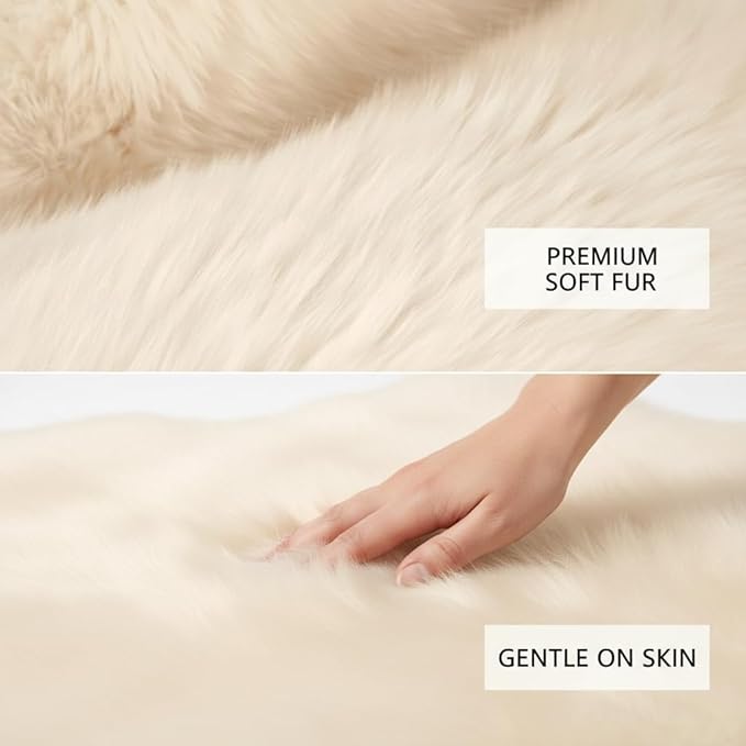 Super Area Rugs Premium Genuine Sheepskin Rug 5' x 6' Long Fur Soft & Natural Shaggy Living Room Rug, Champagne Cream, Six Pelt