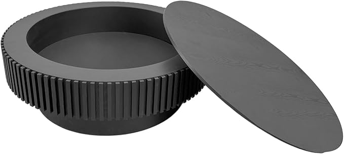 LKTART Round Coffee Table for Living Room, Accent Fluted Drum Coffee Table with Storage, Modern Solid Wood Veneered Circle Center Tea Table for Small Space Apartment (39.4''D×14''H-Black)