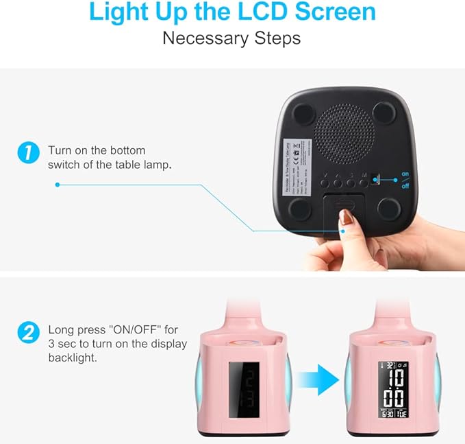 wanjiaone LED Desk Lamp with Clock,Color Changing Nightlight,Study Lamp with Pen Holder,Desk Light with USB Charger,Table Light for Home,Office,Bedroom,Gift for Kids,Students,Women,Pink