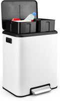 8 Gallon/30 Liter Dual Compartment Trash Can, Stainless Steel Garbage Can with Soft-Close Lid and Two Removable Inner Buckets, 2 x 15L Two Compartment Trash Bin for Kitchen Bedroom Home, White
