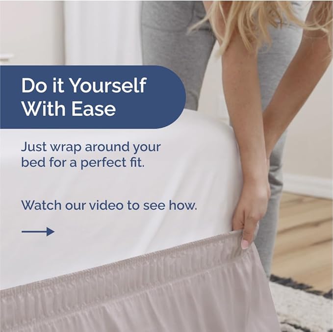 Wrap Around Dust Ruffle Bed Skirt - Light Grey - for Full Size Beds with 15 Inch Drop - Elastic Strap - Adjustable Pleated Bedskirt with Brushed Fabric and Wrinkle Free - for Women, Men, Kids & Teens