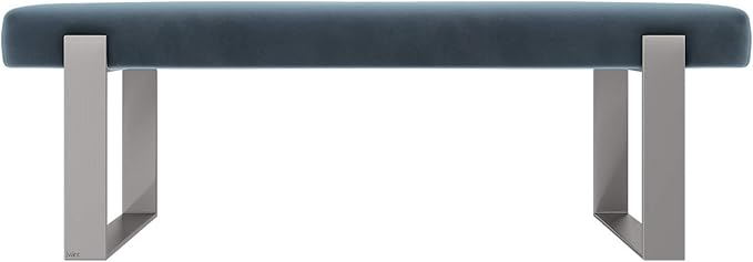 VANT Upholstered Bed Bench - Velvet Peacock Blue- Brushed Nickel - Contemporary Modern, Bedroom Bench Seat, Hallway, or Entryway