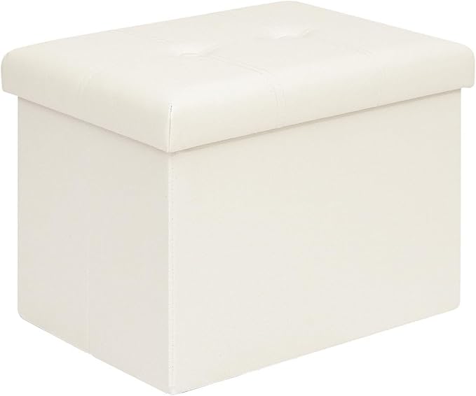 B FSOBEIIALEO Folding Storage Ottoman, Faux Leather Footrest Seat Coffee Table Toy Chest Kids, White 16.5"x12.6"x12.6"