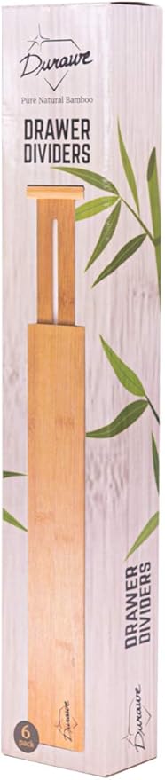 Adjustable Bamboo Drawer Dividers Organizers Expandable (12-16") Kitchen Drawer Organizer Spring Loaded for Kitchen, Dresser, Bathroom, Bedroom, Desk 6-pack Small