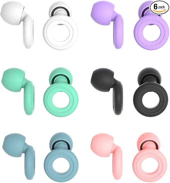 6 Pairs Soft Silicone Earplugs Reusable Noise-Reducing for Concerts, Sleep, Focus, Travel, Adjustable Size 28dB (SNR) Noise Reduction Mixed