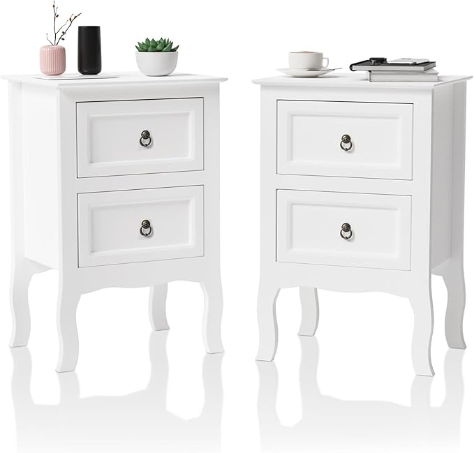 Bonnlo White Nightstands Set of 2, Tool-Free Setup Nightstand, 2 Drawer Night Stands for Bedrooms, Easy & Quick Install Small Bedside Tables, Girls Nightstand, Side Table, End Table for Small Spaces