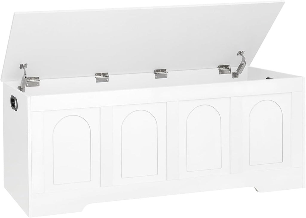 DINZI LVJ Storage Chest, 50” Extra Large Storage Bench with 2 Safety Hinges, Wooden Toy Box with Flip-Top, Large Trunk for Living Room, Playroom, Easy Assembly, White