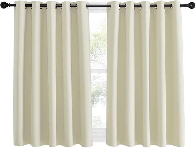 NICETOWN Room Darkening Beige Curtain 54 inches Long, Thermal Insulated Solid Grommet Sound & Light Blocking Window Treatment for Kitchen/Nursery, 1 Panel, W66 x L54