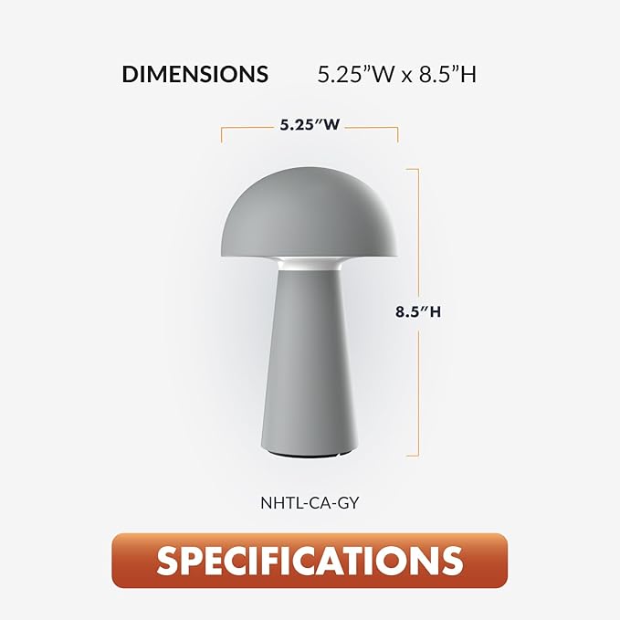 ‎Newhouse Lighting Capri, Fog Gray 2700K Dimmable Cordless USB-C Rechargeable Table Lamp NHTL-CA-GY, Cordless Desk Lamp for Living Room, Bedroom, Coffee Table, and Other Cozy Home Decor