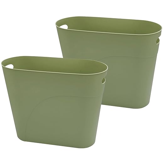 ROYFACC Small Trash Can Plastic Bathroom Wastebasket 3.2 Gallon Slim Garbage Container Bin with Handle for Home Kitchen Bathroom Bedroom Office, 2 Pack (Green)