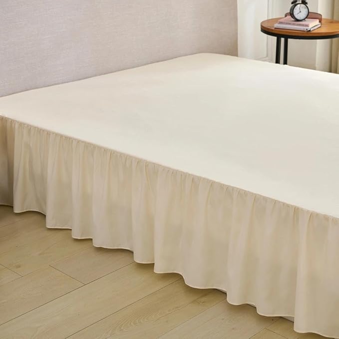Bed Skirt Queen Size Ruffled Bed Skirt with Split Corners, Queen Bed Skirts 16 Inch Drop with Platform, 16'' Queen, Beige