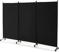 GOFLAME 3 Panel Folding Room Divider, 6FT Rolling Privacy Screen with Lockable Wheels, Portable Room Partition Screen, Freestanding Wall Divider and Separator for Home Office, Black
