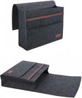 Bedside Caddy for Dorm and Bed Storage - Black Felt Organizer with 5 Pockets for Book, Phone, Tablet, iPad and Remote Holder