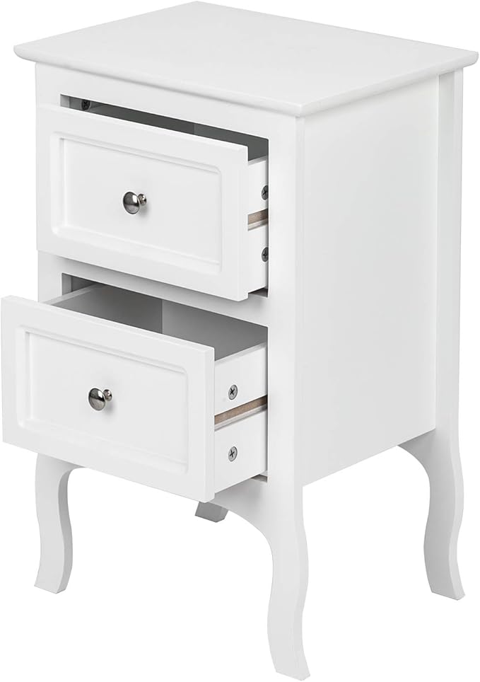 Bonnlo White Nightstand with 2 Drawers, Night Stands for Bedrooms, Small Bed Side Table/White Night Stand with Drawers for Small Spaces, College Dorm, Kids’ Room, Living Room, French, 16W x 12D x 24H