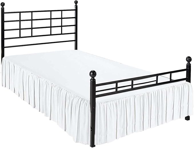White Solid Ruffled Bed Skirt Short Queen-24 Inch Drop Split Corner, Microfiber Bedskirt with Platform Three Sided Coverage