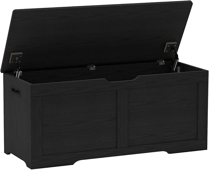 Timberer 39.4" Storage Chest, Wooden Storage Bench, Lift Top Toy Chest with 2 Safety Hinges, Large Toy Box, Entryway Bench for Living Room, Bedroom, Black