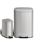 GarveeHome 13 Gal & 2.6 Gal Trash Can Combo Set, Kitchen Trash Can and Bathroom Trash Bin with Lid, Step-On Rustproof Garbage Bin with Inner Bucket, Black