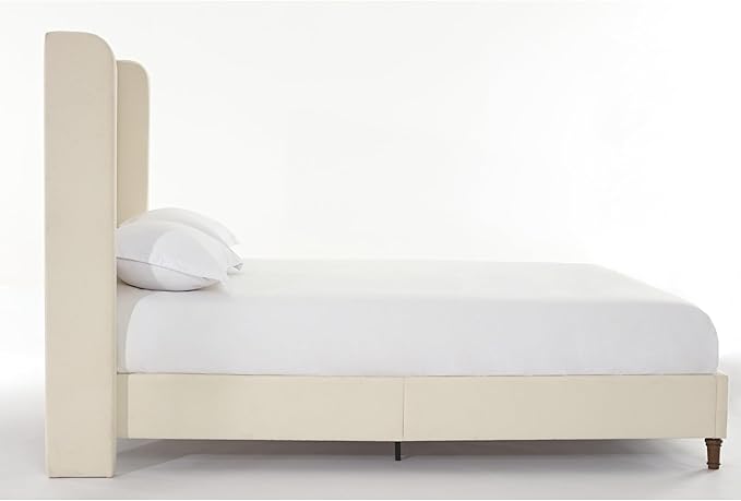 King Size Upholstered Bed Frame, Harper 54" Tall Headboard Platform Beds, Wingback Headboard Bedframes/No Box Spring Needed/Easy Assembly/Elegant Simplicit, Beige Boucle