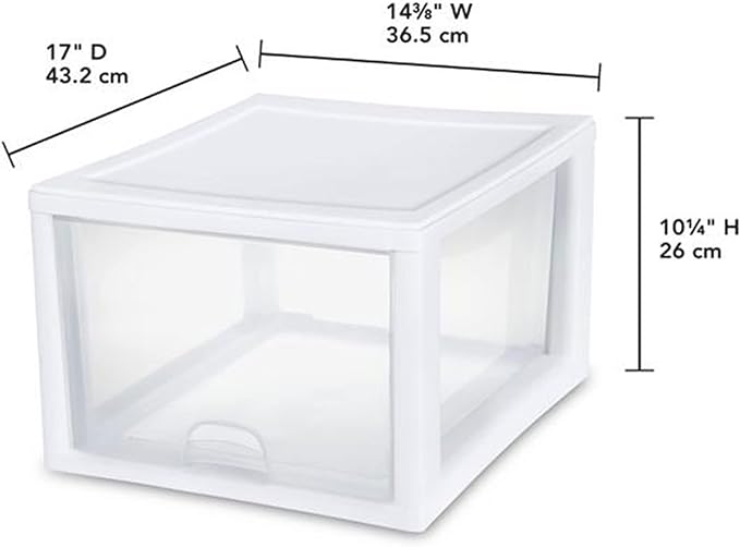 Sterilite 27 Qt (4 Pack) and 16 Qt (6 Pack) Clear Plastic Stackable Organizer Drawers, White