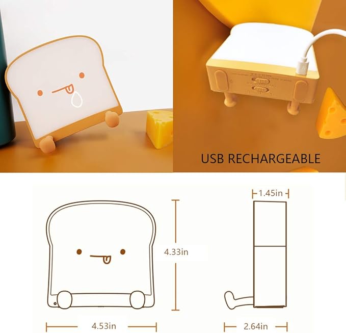 QANYI Cute Night Light Toast Bread LED Night lamp with Rechargeable, Portable Bedroom Bedside Bed lamp Christmas Gifts Ideas for Tween Teenage Teenager Teens Girls Boys Women