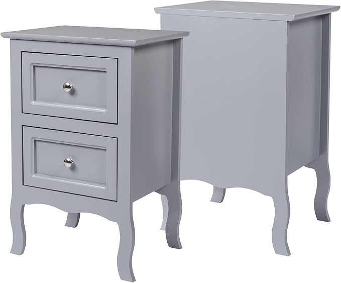 Bonnlo Gray Nightstand Set of 2, Nightstands with 2 Drawers, Bed Side Table/Night Stand, Small Nightstand for Bedroom, Small Spaces, College Dorm, Kids’ Room, Living Room, Wood, 16W x 12D x 24H, Grey