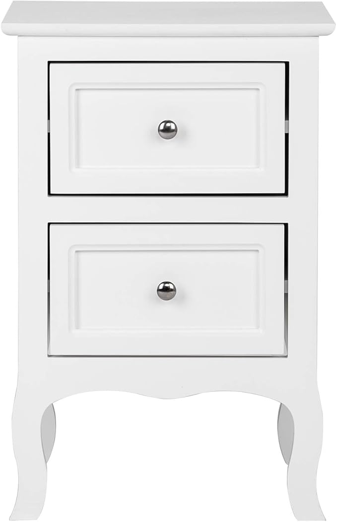 Bonnlo White Nightstand Set of 2, Nightstands with 2 Drawers, Bed Side Table/Night Stand, Small Nightstand for Bedroom, Small Spaces, College Dorm, Kids’ Room, Living Room, Wood, 16W x 12D x 24H