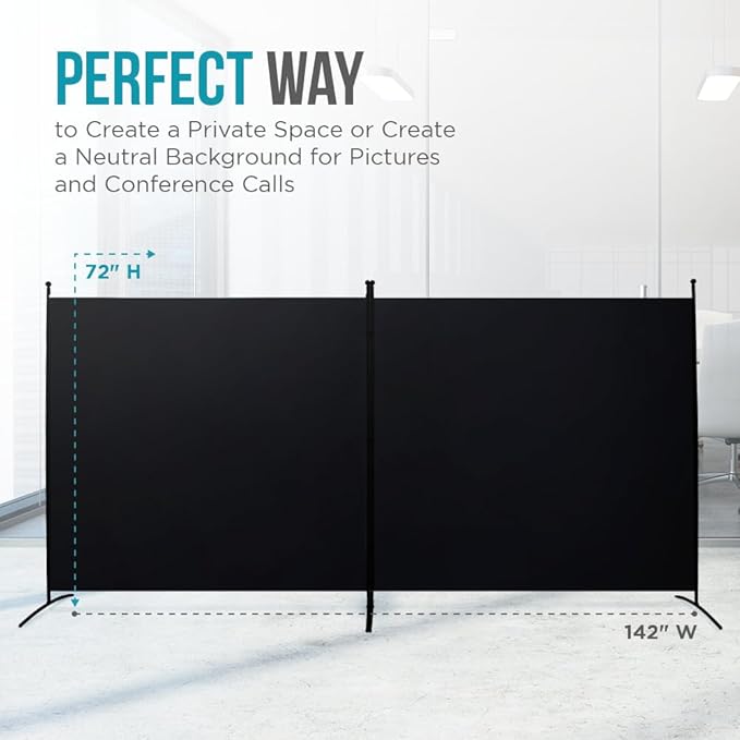 SteelAid Room Divider (Double Panel) – Folding Partition Privacy Screen for Office, Classroom, Dorm Room, Kids Room, Studio, Conference - 142" x 72" - Easy to Assemble, Freestanding & Foldable