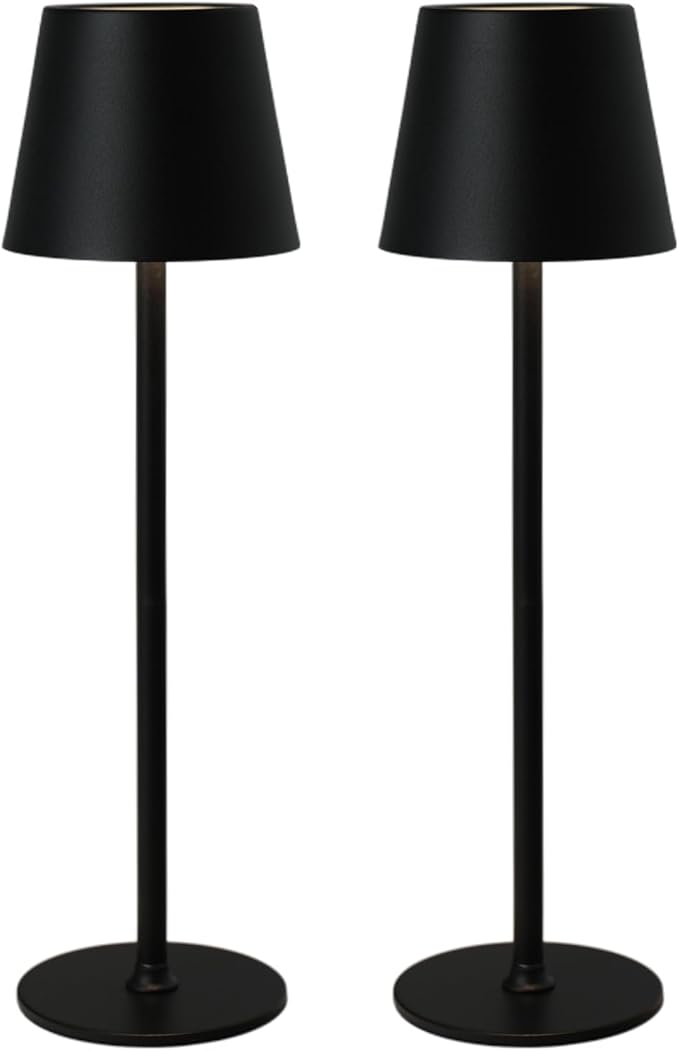 Cordless Table Lamp, Rechargeable Table Lamp with Touch Dimmable Control, Portable LED Desk Lamp for Indoor Patio (Black-Round, 2)