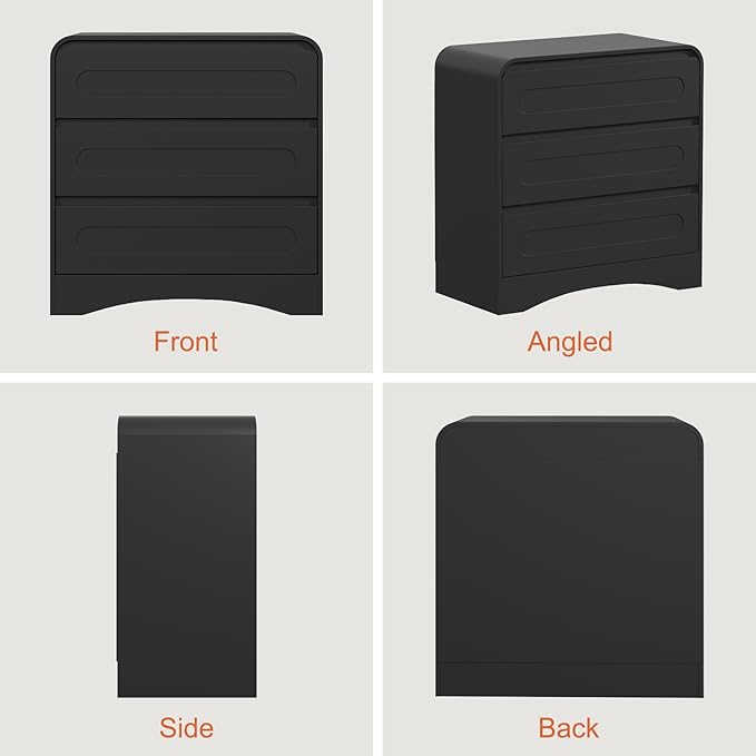 3 Drawer Dressers for Bedroom, 32" Wide Wood Storage Dresser & Chest of Drawers Organizer, Large Modern Dressers with 3 Drawer Storage Organizer for Bedroom Living Room Hallway Closet, Black