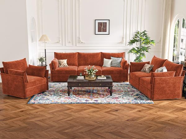 ABCASA Oversized Loveseat Sofa, Modern Modular Sectional Couch Terracotta Orange Fluffy Chenille Mid Century 2-Seat 24.5" Deep Seat for Apartment, Living Room, Bedroom
