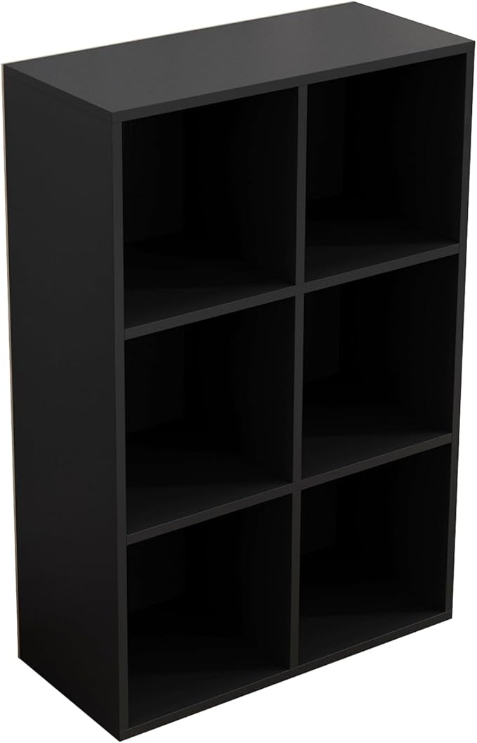 OSCHF 6-Cube Storage Shelf Bookcase - Wooden 3-Tier Floor Standing Open Bookshelf for Home and Office, Display Cabinet, Black