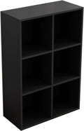 OSCHF 6-Cube Storage Shelf Bookcase - Wooden 3-Tier Floor Standing Open Bookshelf for Home and Office, Display Cabinet, Black