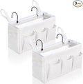 Kanrichu 2Pcs Beside Caddy Storage Organizer, Hanging Bag Holder with Pockets for Bedroom, Loft Bed Tent, Bed Curtain, Top Bunk bed Shelf Accessories Bedside Caddy 3-pocket (White-2pcs)
