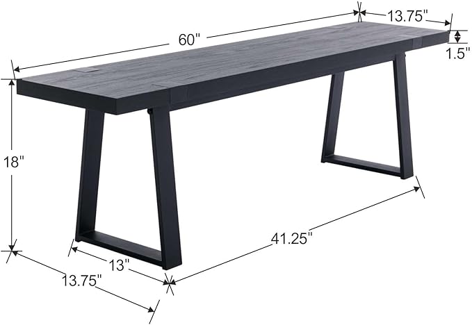 Wahson 60" Black Dining Bench, Wooden Table Bench with Metal Legs, Modern Kitchen Bench for Enrtyway/Indoor/Dining Room