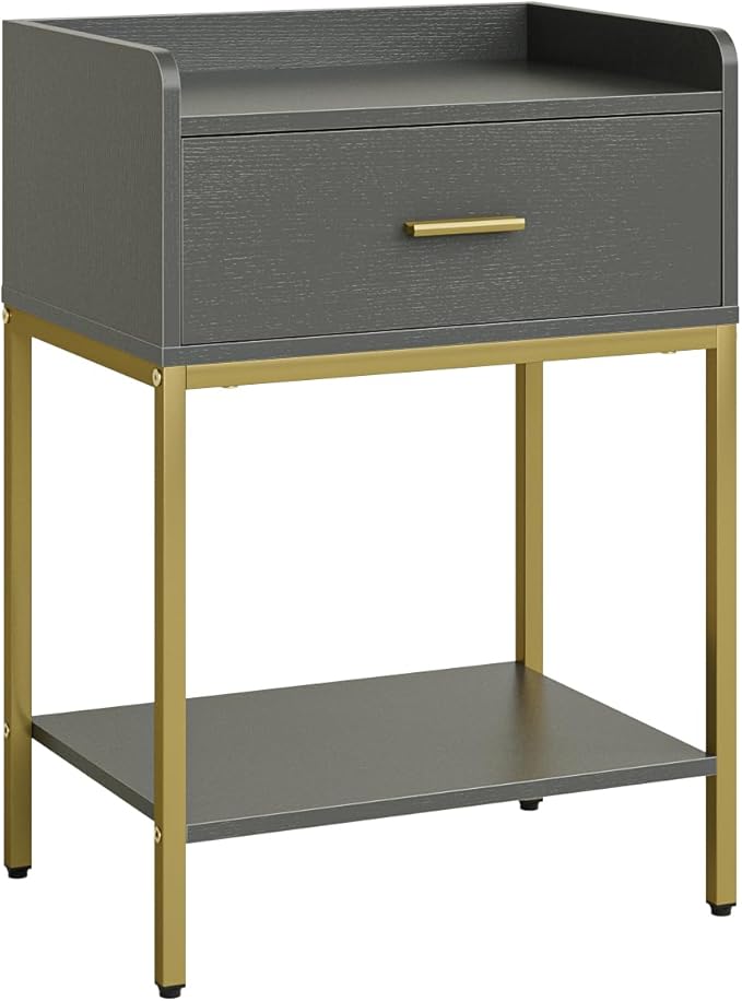 Masupu Gray Nightstand,3-Tier Modern Bedside Table Night Stand with Storage Drawer and Shelf,Small End Side Table for Bedroom,Living Room,(Without Outlet,)