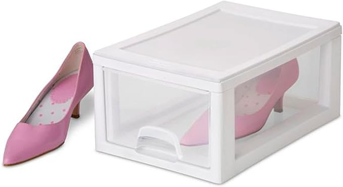 Sterilite 18-Pack 6 Quart Stacking Drawer, Clear Storage Closet Organizer, White Frame - Stackable Modular Plastic Drawers for Clothes, Accessories, Craft Supplies, Shoes or Linens