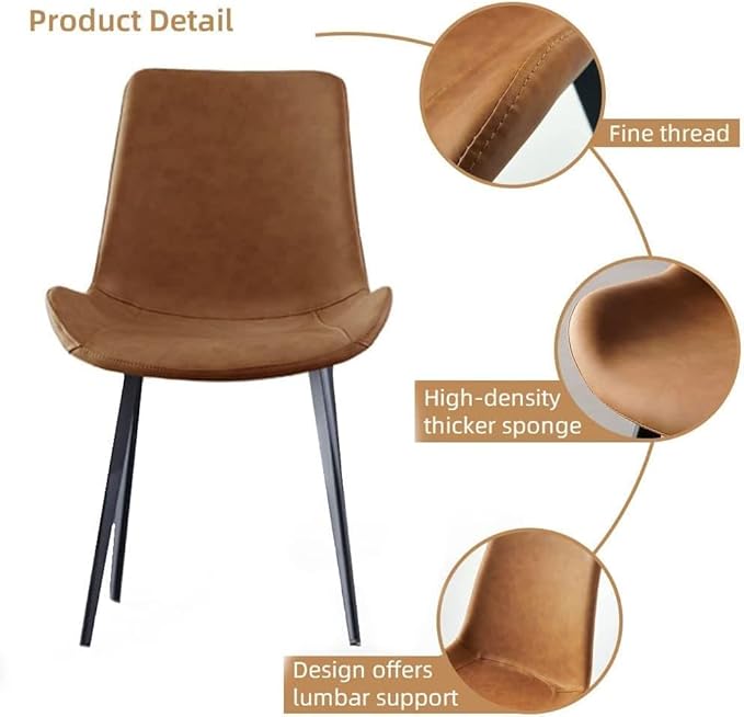Modern Dining Chairs Set of 4, Upholstered Faux Leather Cushion Seat and Sturdy Metal Legs (4 Brown Chairs)