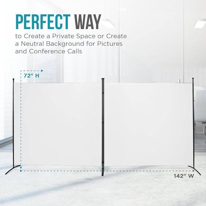 SteelAid Room Divider (Double Panel) – Folding Partition Privacy Screen for Office, Classroom, Dorm Room, Kids Room, Studio, Conference - 142" x 72" - Easy to Assemble, Freestanding & Foldable