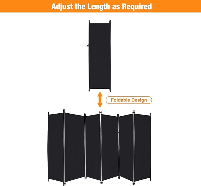 6 Panel Large Folding Room Divider, 10FT Wide Portable Privacy Screen Room, Partition Room Dividers for Bedroom Dining Room Office Restaurant Hospital, 120"x68", Black