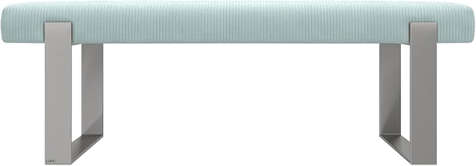 VANT Upholstered Bed Bench - Ribbed Iceland Blue - Brushed Nickel - Contemporary Modern, Bedroom Bench Seat, Hallway, or Entryway