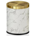 4 Gallon Bathroom Trash Can with Swing Lid, White Gold Garbage Can, White Marble Leather Waste Basket, for Bedroom Kitchen Powder Room (Marble)