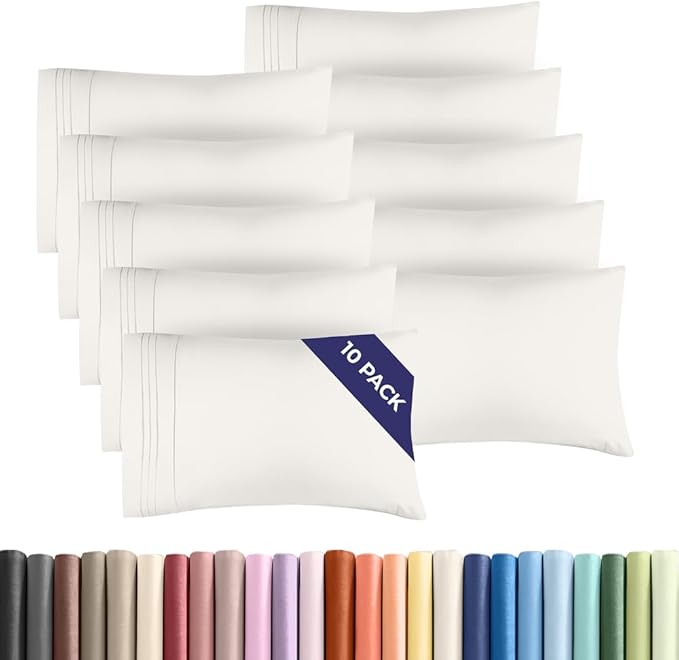 King Pillow Cases Set of 10 - Ultra Soft Hotel Quality Pillowcase Covers - Comfy, Cozy & Wrinkle Free - Shrink, Stain & Fade Resistant - Machine Washable Pillow Protectors - 10 Pcs Set - Antique White