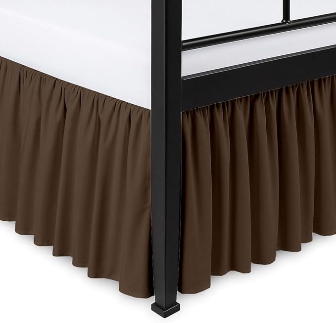 Ruffled Bed Skirt Split Corners with Platform, Tailored Fit Hotel Quality Wrinkle Free Ultra-Soft Microfiber Dust Ruffle, Upto 18 Inch Drop, Twin, Chocolate