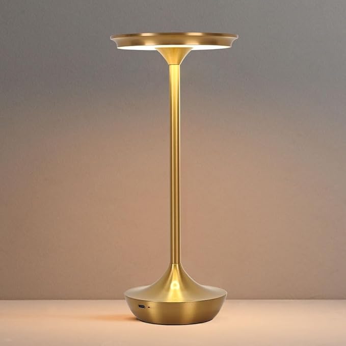 EJQ Rechargeable Cordless Table Lamp, 6000mAh Battery Operated LED Table Lights,Touch Control - 3 Color Dimmable for Bedroom, Patio, Cofee, Outdoor,Dining Home,Restaurant&Living Room-Gold