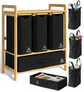 Terratur 4 Section Recycling Bin for Kitchen – Dual Trash and Recycle Bins for Paper, Plastic, Cans – Indoor Bamboo Recycling Organizer – Decorative Wooden Recycle Bins for Kitchen & Office