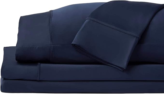 SHEEX - Original Performance Sheets Set (Queen) Navy - Cooling Sheets - Moisture Wicking - 1 Flat Cooling Sheet, 1 Fitted Cooling Sheet, 2 Pillow Covers - Wrinkle Free - Sleep Aid