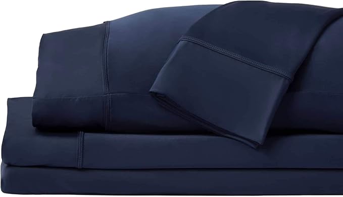 SHEEX - Original Performance Sheets Set (Full) Navy - Cooling Sheets - Moisture Wicking - 1 Flat Cooling Sheet, 1 Fitted Cooling Sheet, 2 Pillow Covers - Wrinkle Free - Sleep Aid